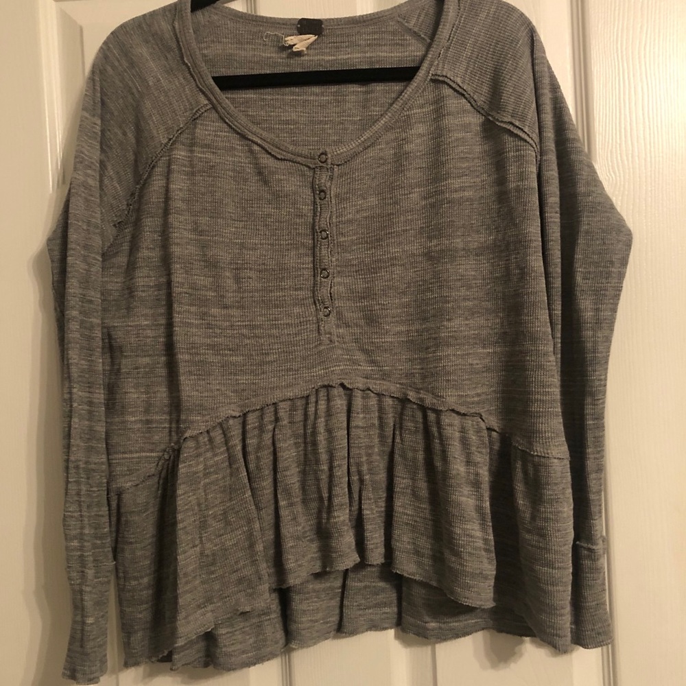 Grey Free People Babydoll Top